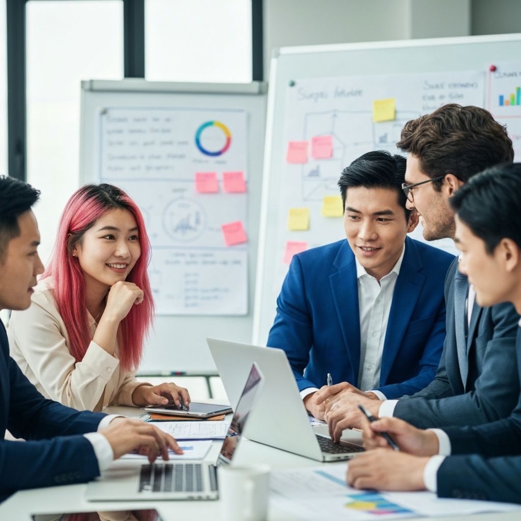 Equipo colaborando en reunión